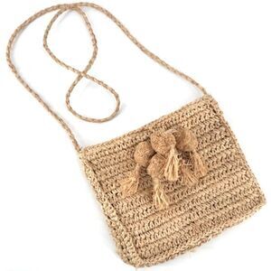 Bujibaja‎ Plain Raffia Crossbody Bag Tote Straw Boho